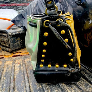 Vintage leather studded satchel purse